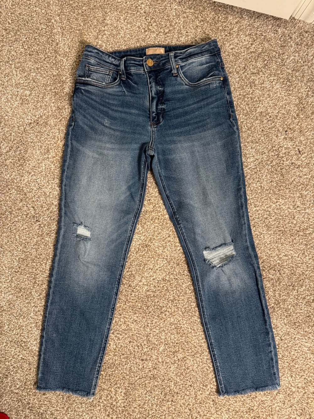 Kut from the Kloth Medium Blue Straight Leg Distressed Jeans